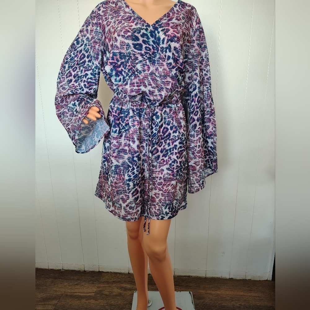 Jennifer Lopez Bell Sleeve Romper Dressy  Blue And Purple Size XL - Picture 2 of 11
